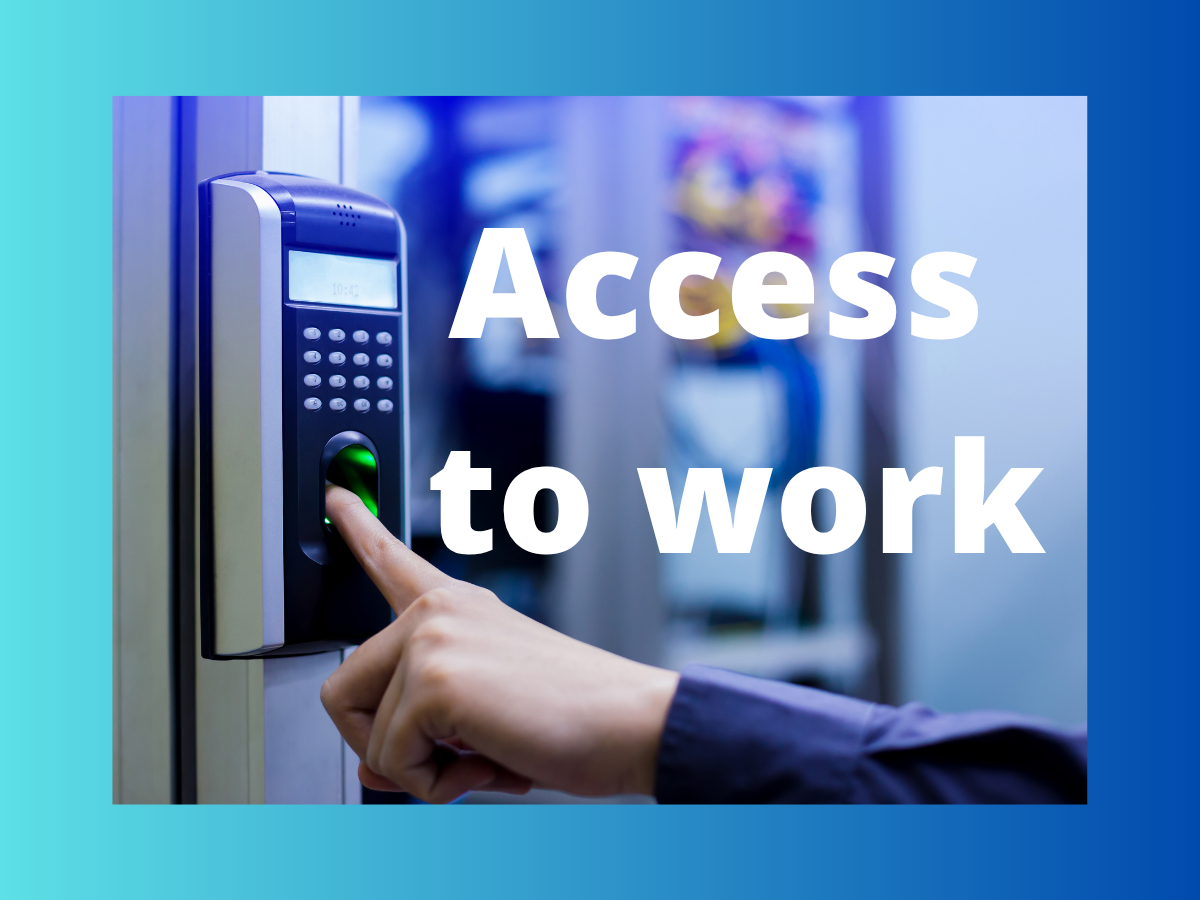 hand reaches to press keypad to allow access to work