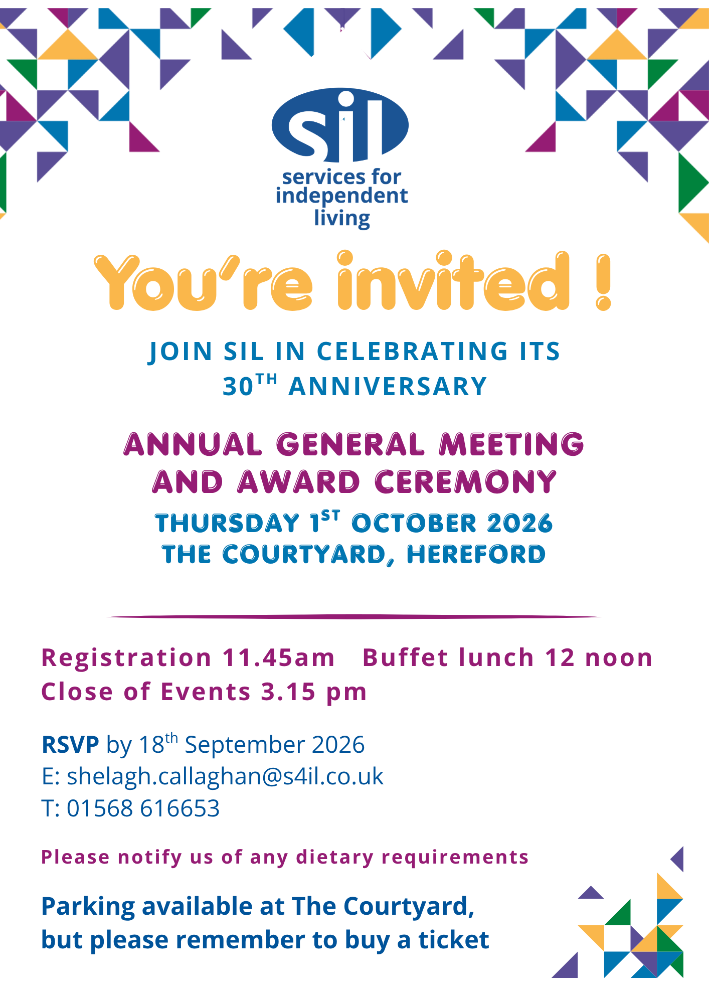 Services for Independent Living AGM 2026 colourful invitation with details for the event