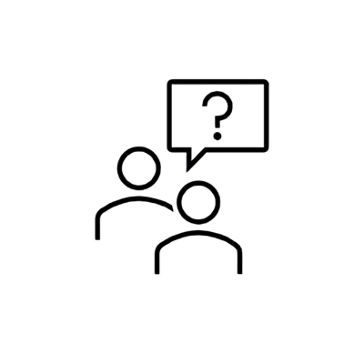 icon two figures and a speech bubble with a question mark